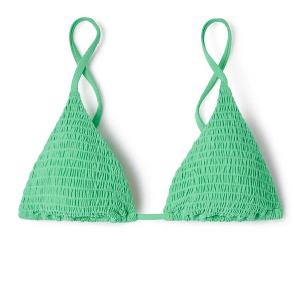 NWT WeWoreWhat Cooper Smocked Green bikini top - Picture 2 of 6